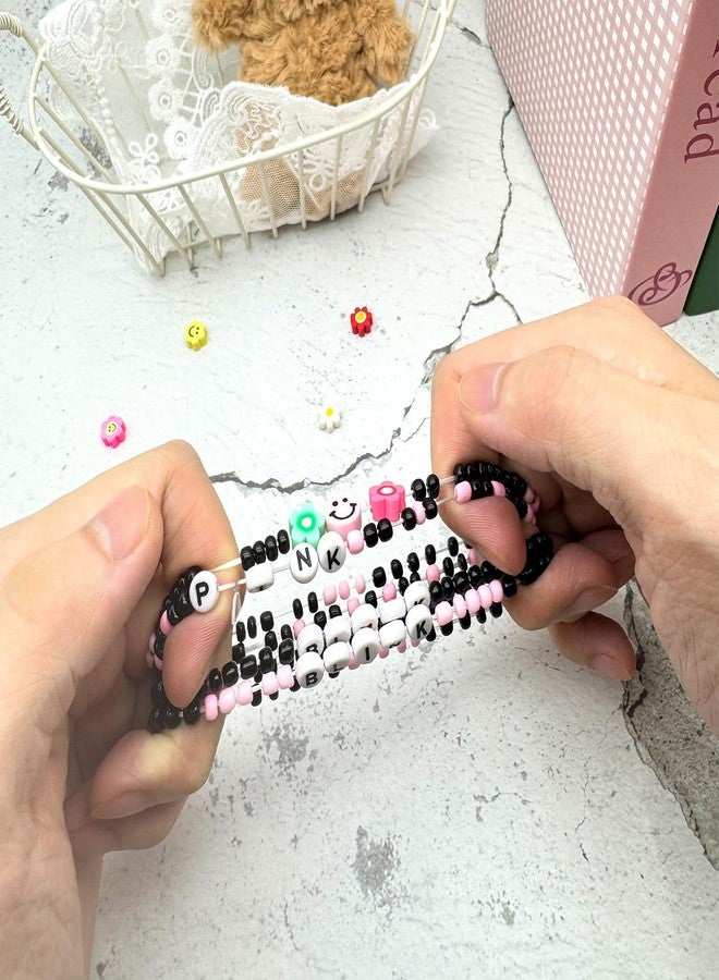 Neffliwe 4 Pcs Kit Handmade Black Pink Friendship Bracelets Korean pop Merch Concert Outfit Gifts for Women Men Fans - Image 2